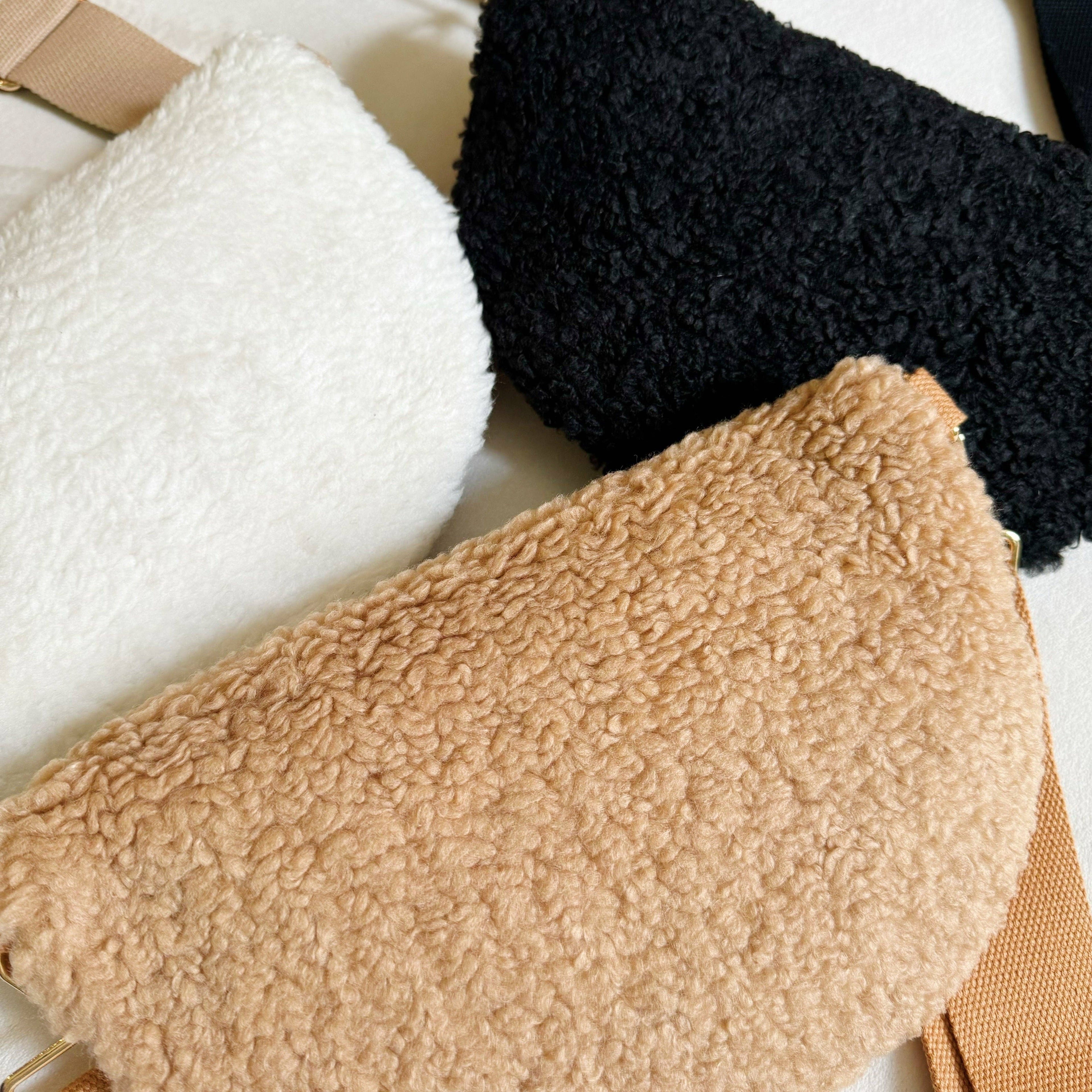 Fuzzy And Quilted Luxe Sling Bag: Black