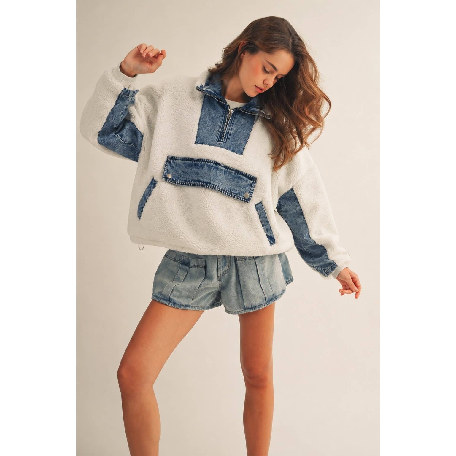 Vintage Terrain Denim Contrast Fleece Pullover