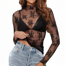Load image into Gallery viewer, Semi Sheer Mesh Lace Shirt
