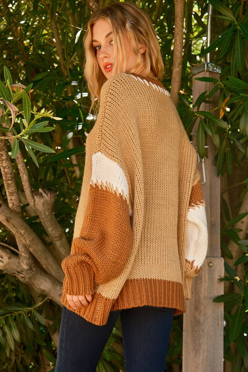 Contrast Stitch Color Block Pullover Sweater
