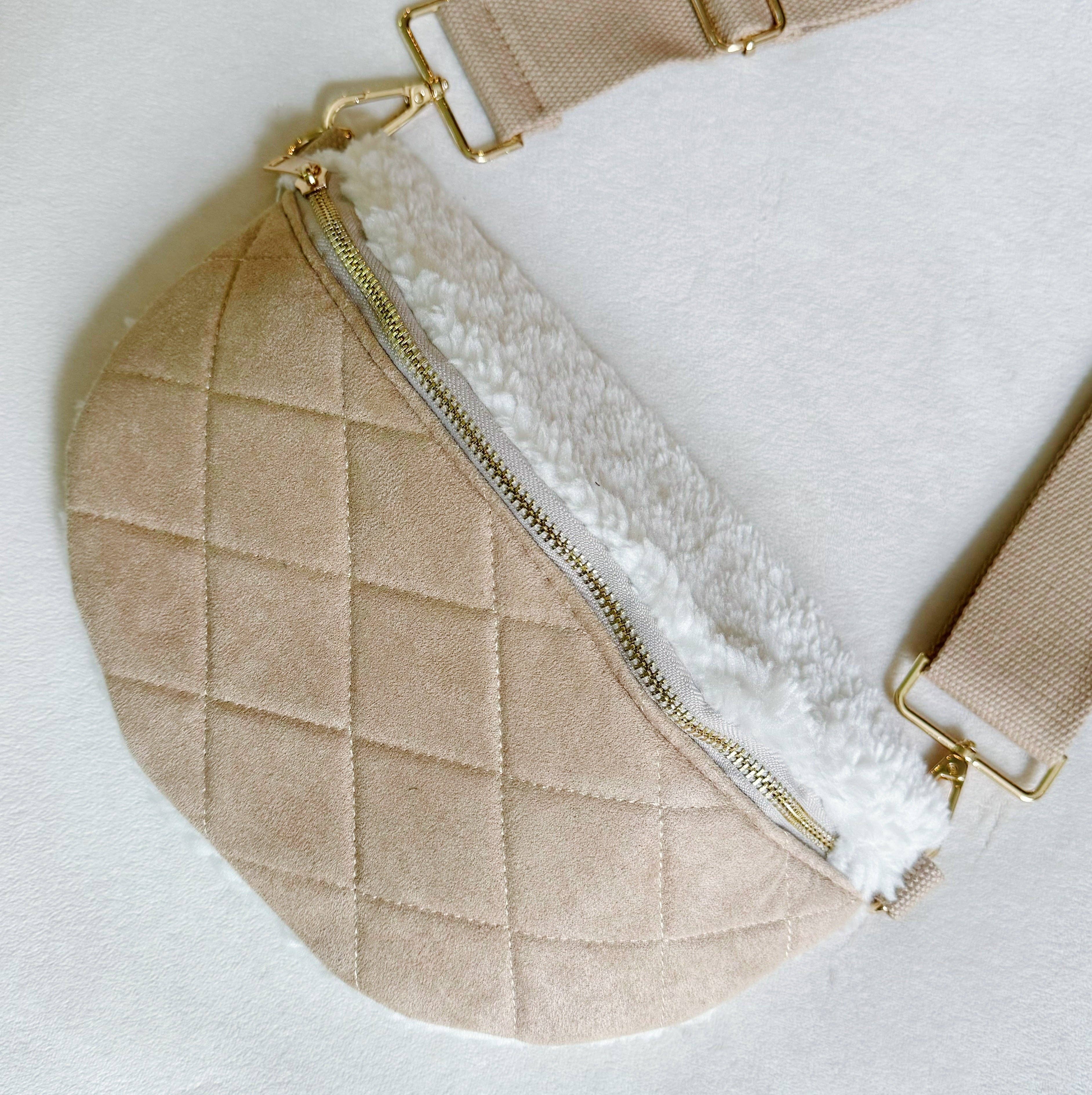 Fuzzy And Quilted Luxe Sling Bag: Black