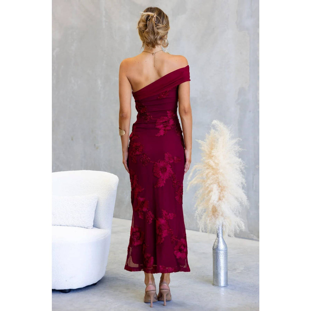 Bordeaux Evening Midi Dress