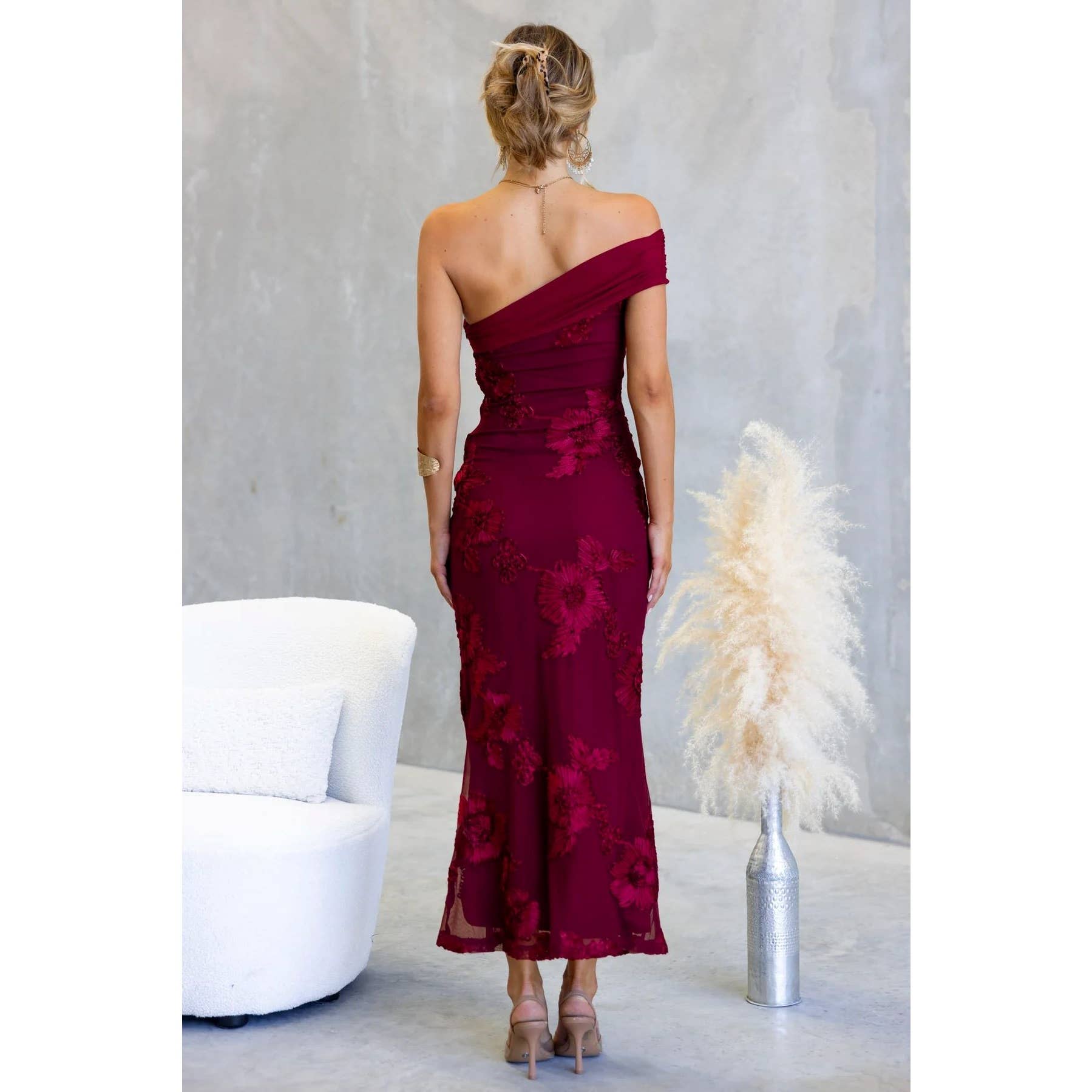 Bordeaux Evening Midi Dress
