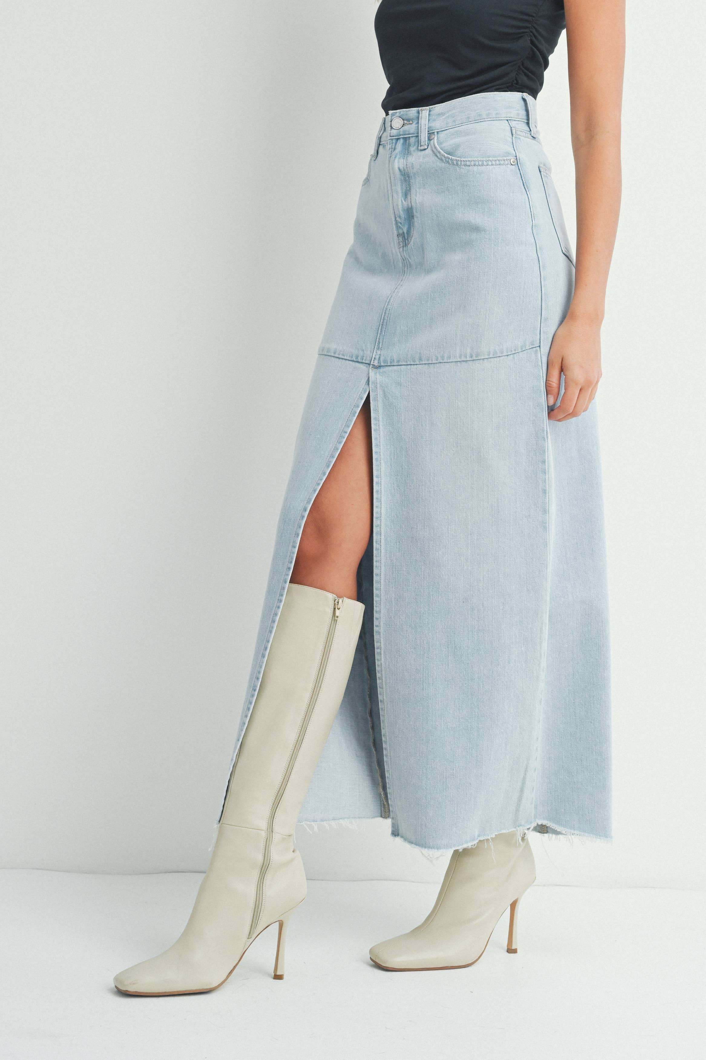 Maxi Open Slit Denim Skirt