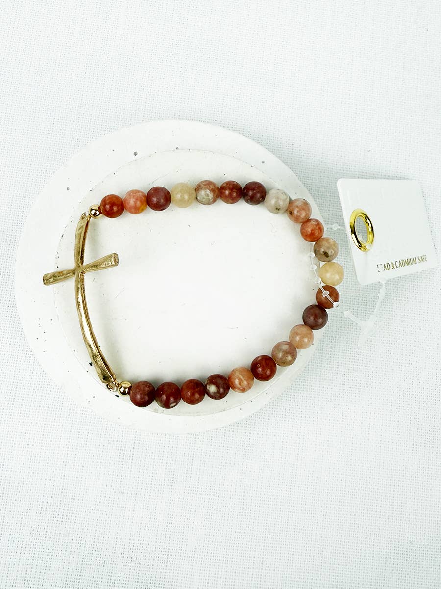 Hammered Cross Bead Bracelet