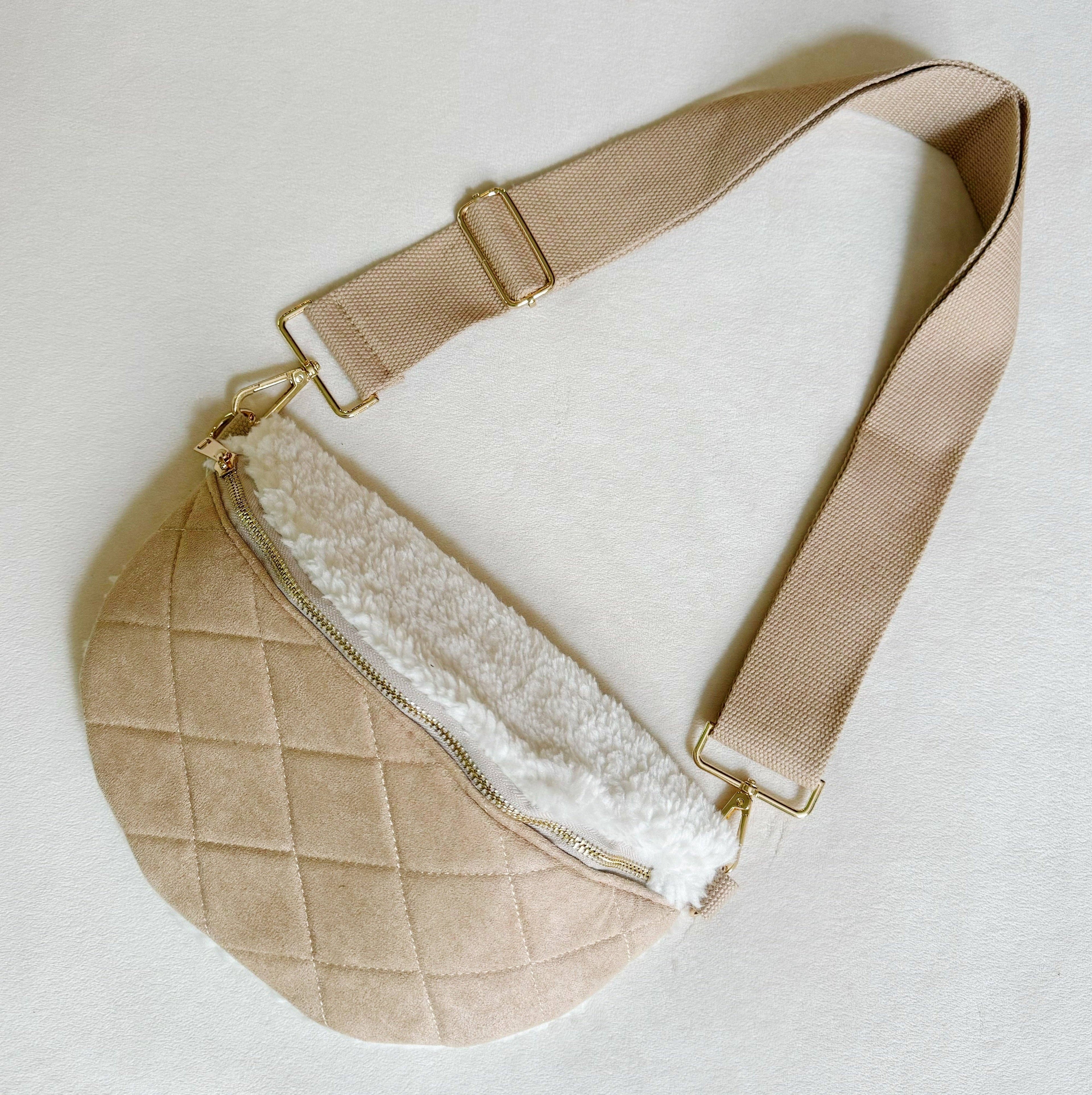 Fuzzy And Quilted Luxe Sling Bag: Black