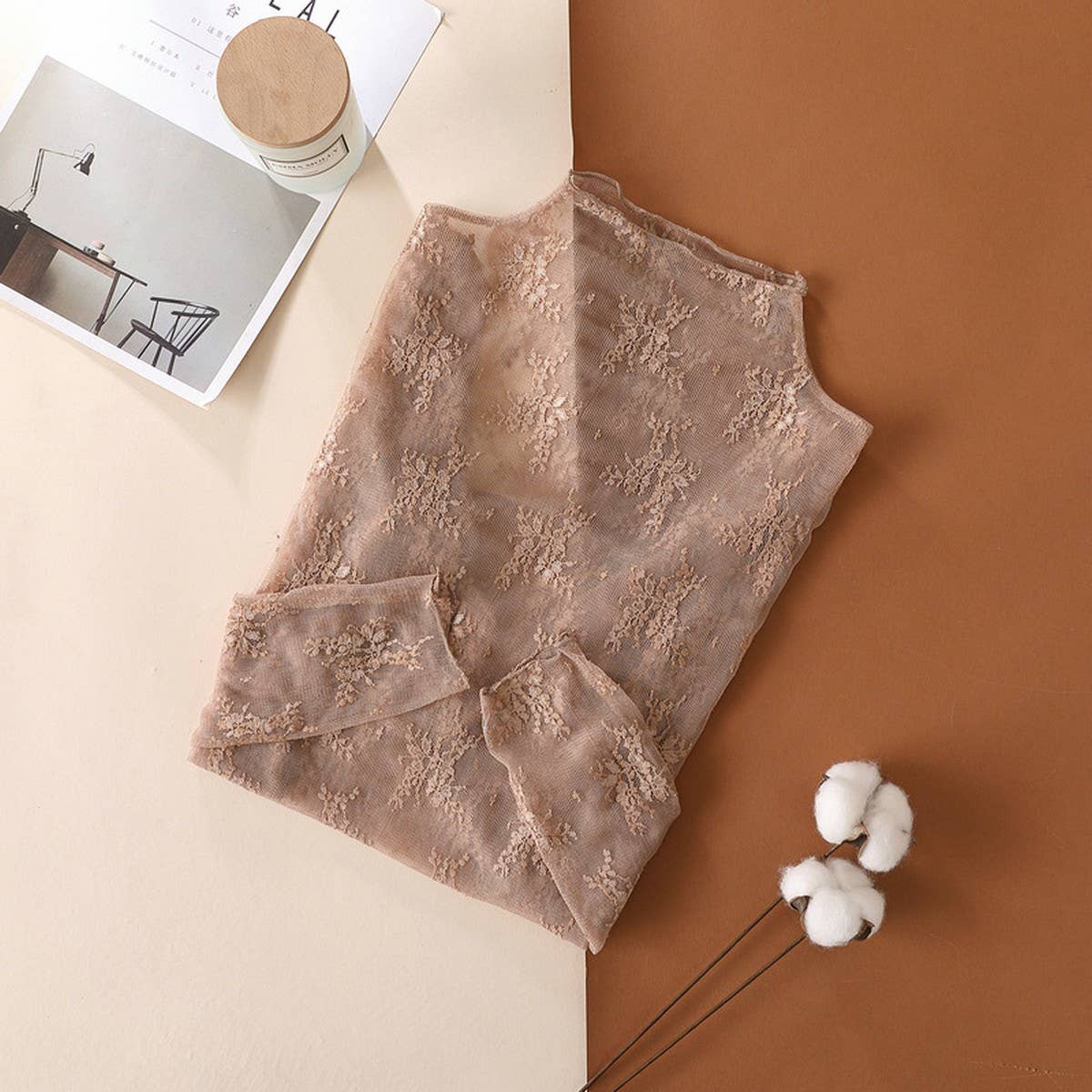 Semi Sheer Mesh Lace Shirt
