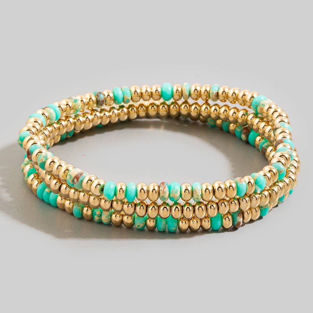 Beaded Stone & Gold Stretch Bracelet Set