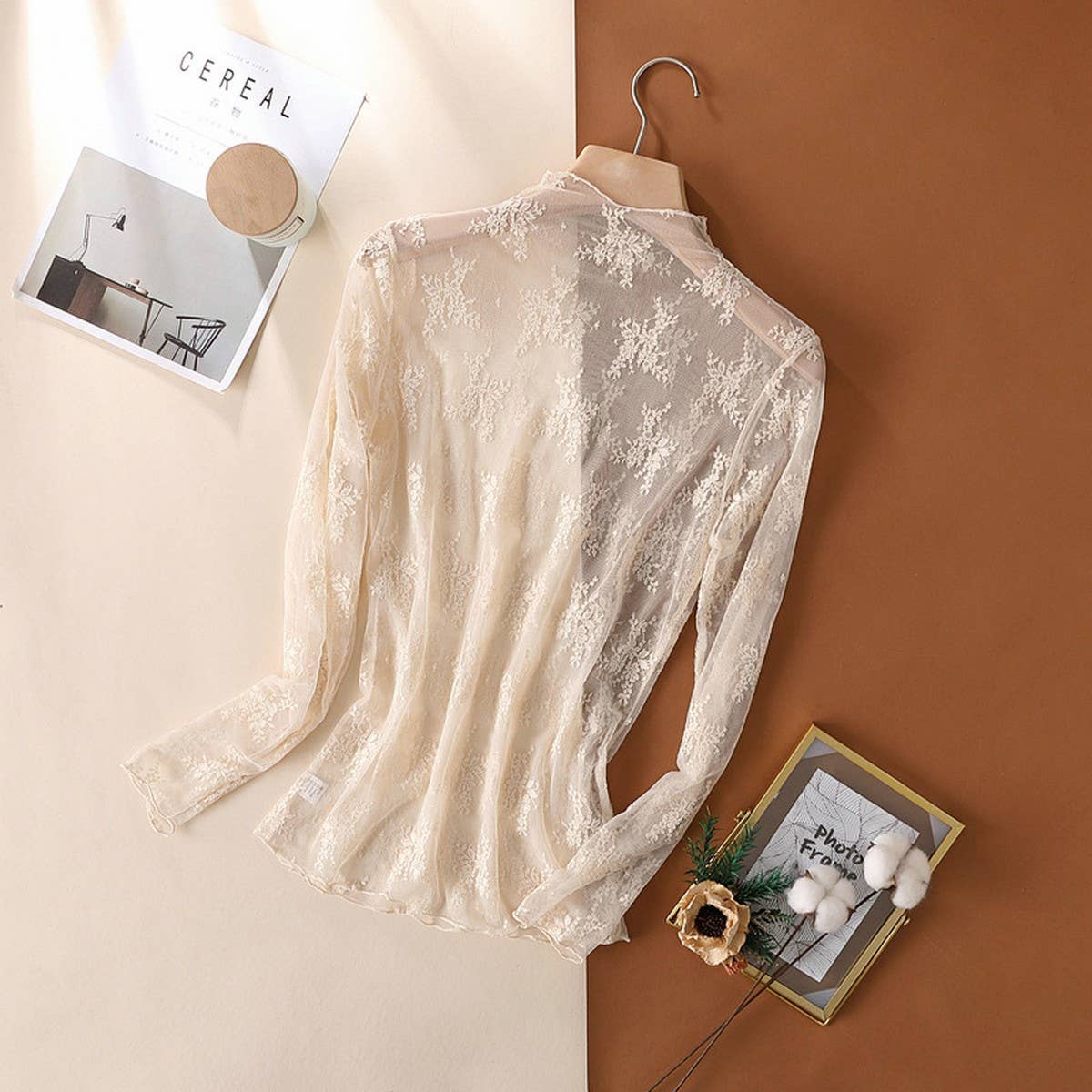 Semi Sheer Mesh Lace Shirt