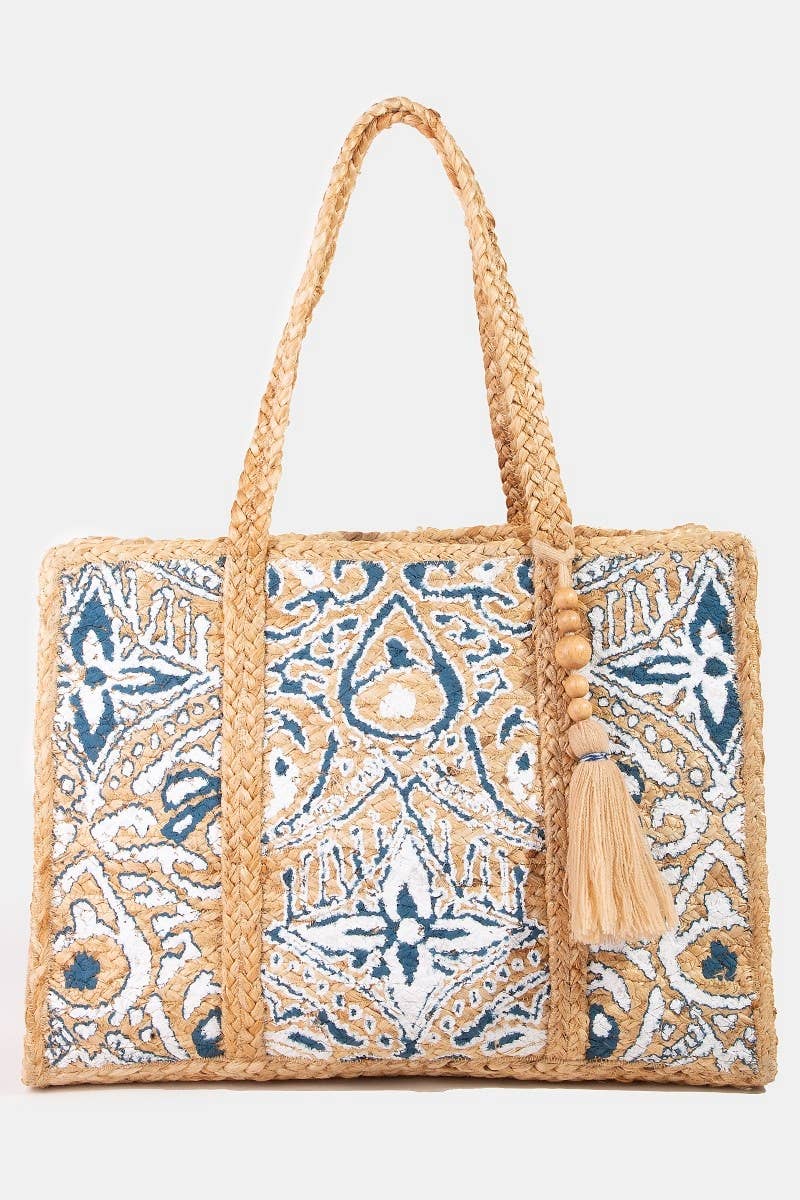 Azure Bloom Jute Tote