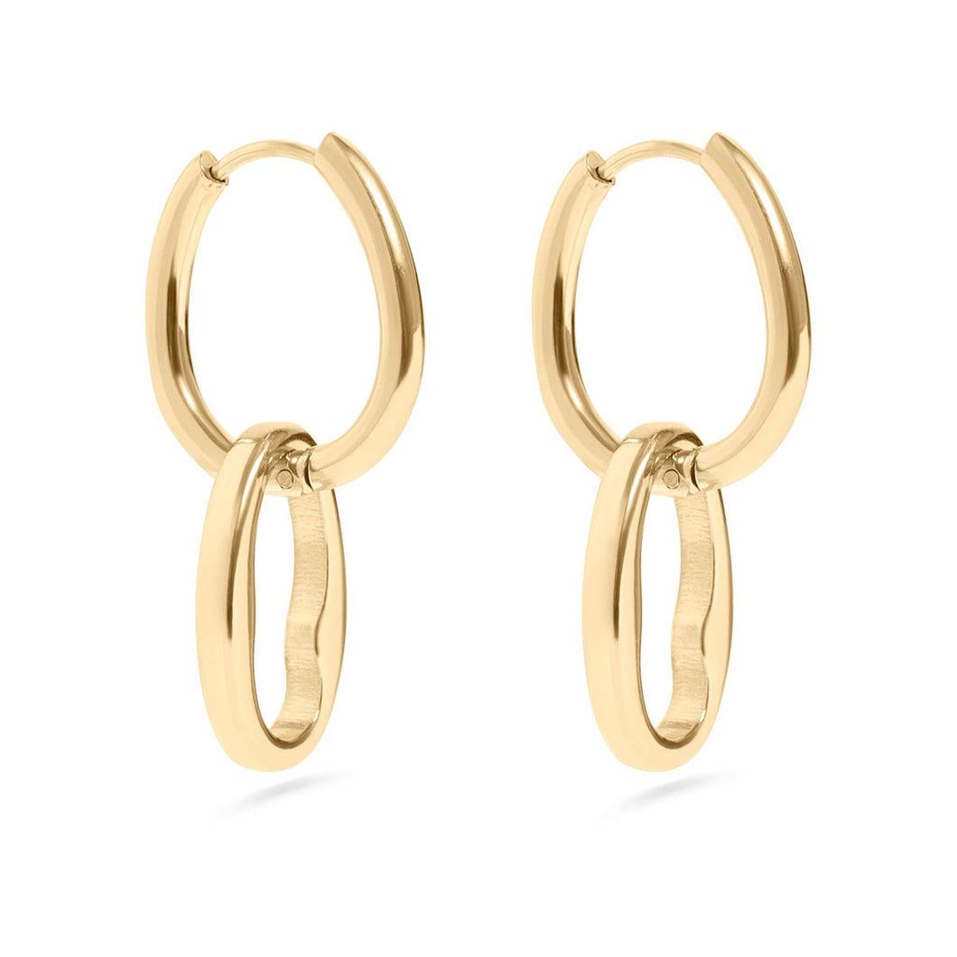 18K Gold PVD Stainless Steel Interlocked Oval Pendant Earrings