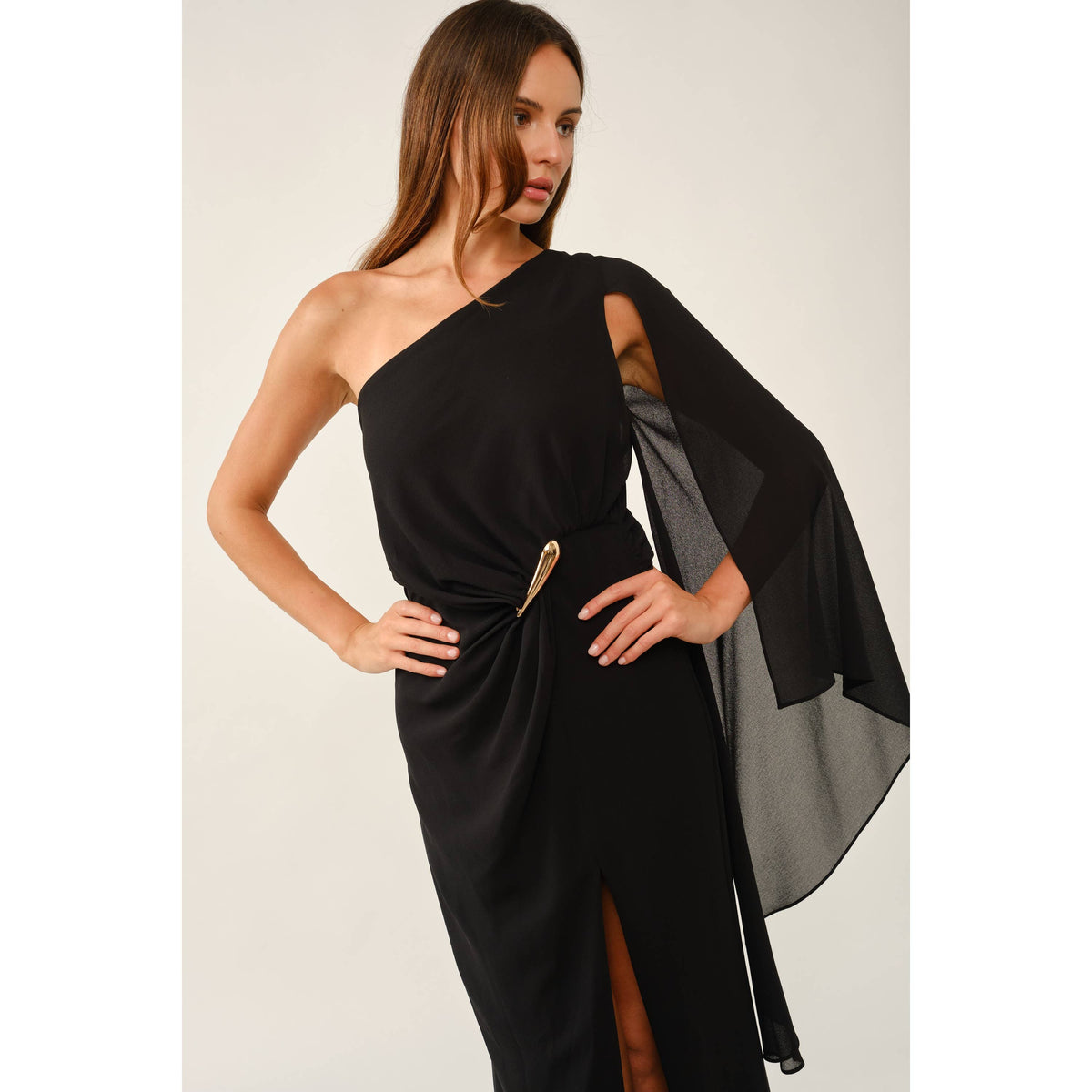 Golden Hour One-Shoulder Slit Maxi Dress