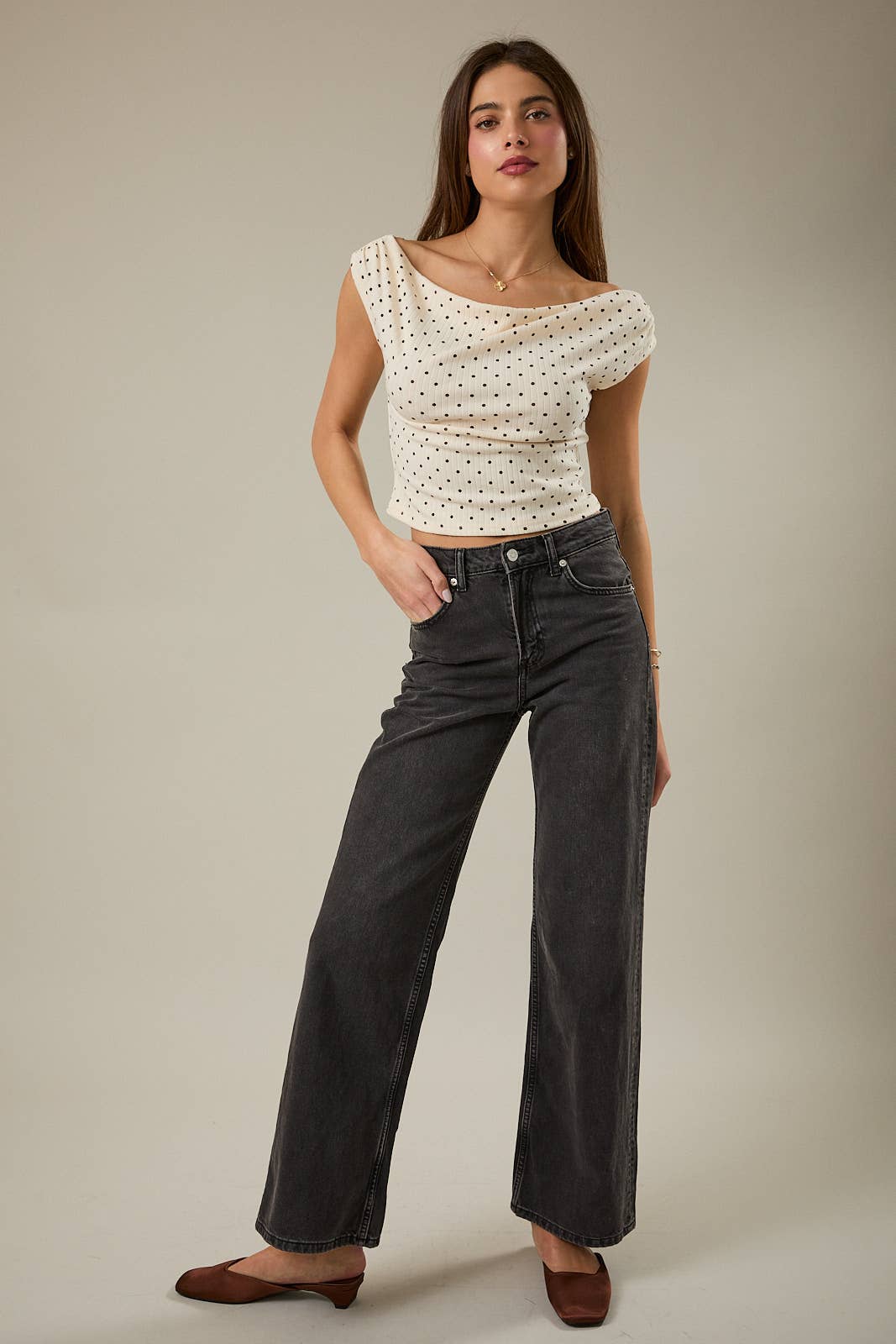 Mocha Dot Lounge Rib Tank