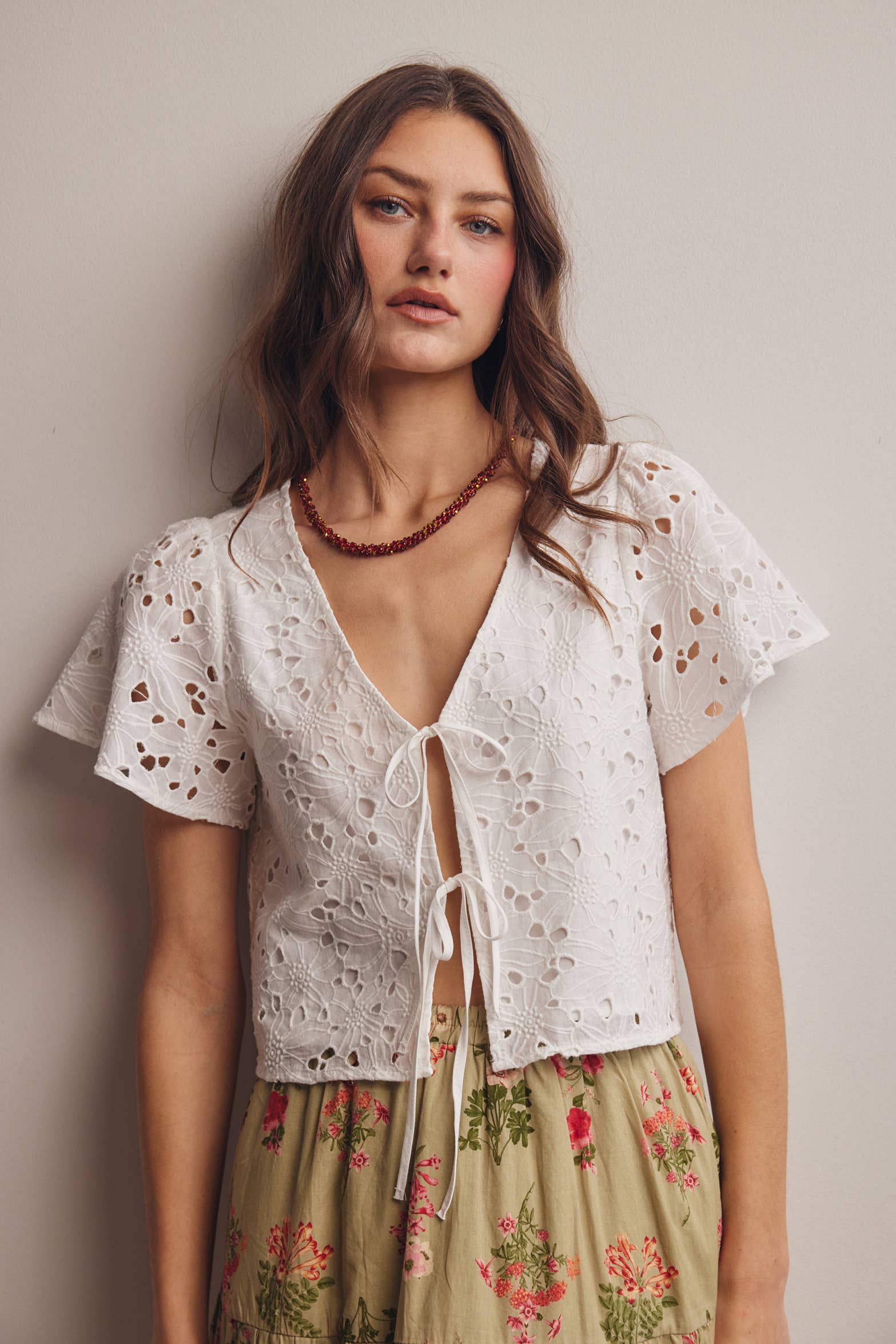 The Ivory Bloom Tie-Front Top