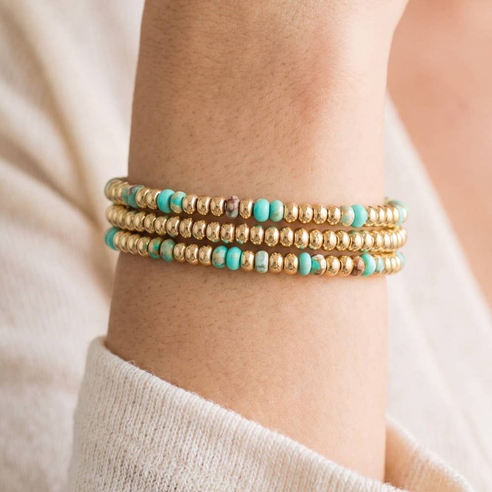 Beaded Stone & Gold Stretch Bracelet Set