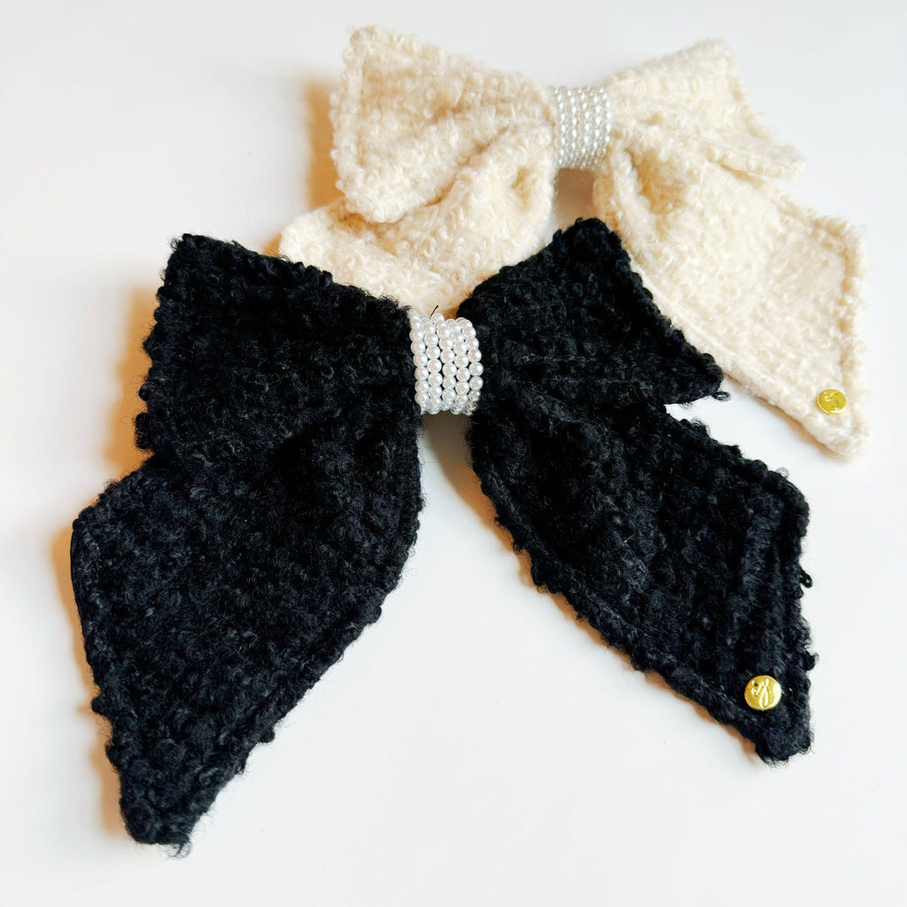 Lovely Tweed Bow Hair Clip: Black
