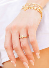 Load image into Gallery viewer, 18K Gold PVD Engraved CZ Cross Stacking Ring
