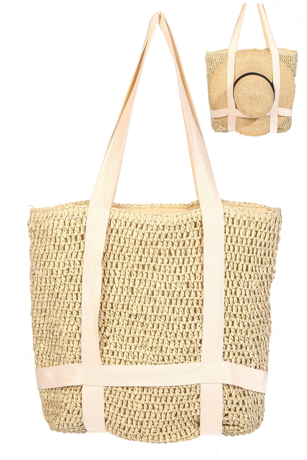Cap & Carry Tote: Tan Straw