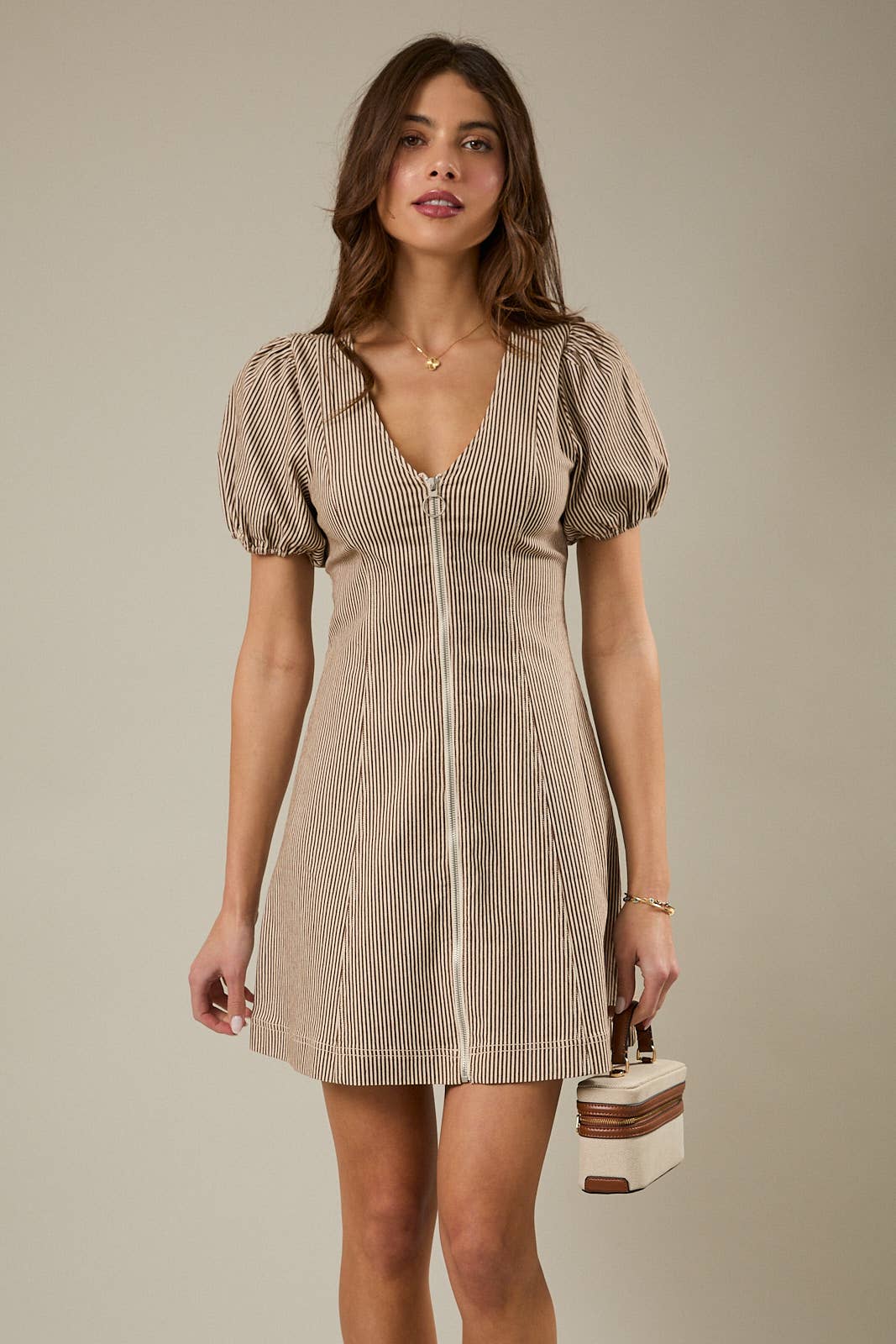 The Saddle Stripe Mini Dress