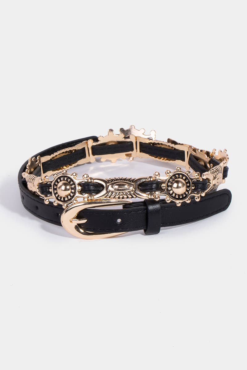 Metallic Faux Leather Decor Fasion Belt