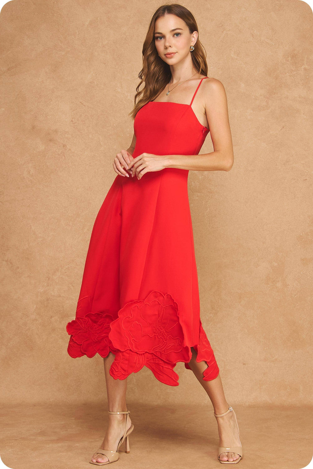 Scarlet Bloom Midi Dress