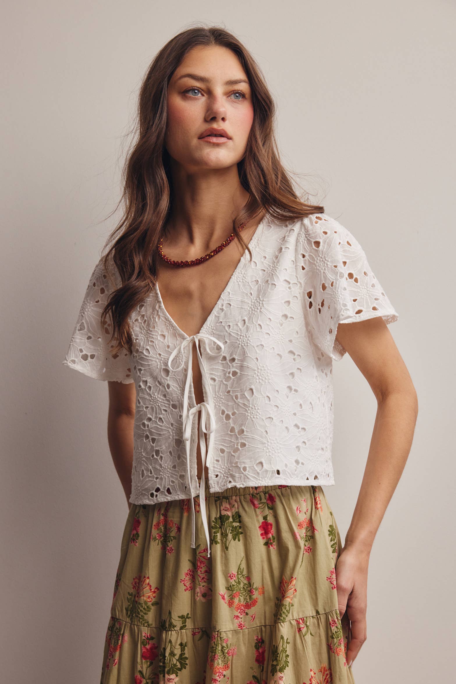 The Ivory Bloom Tie-Front Top