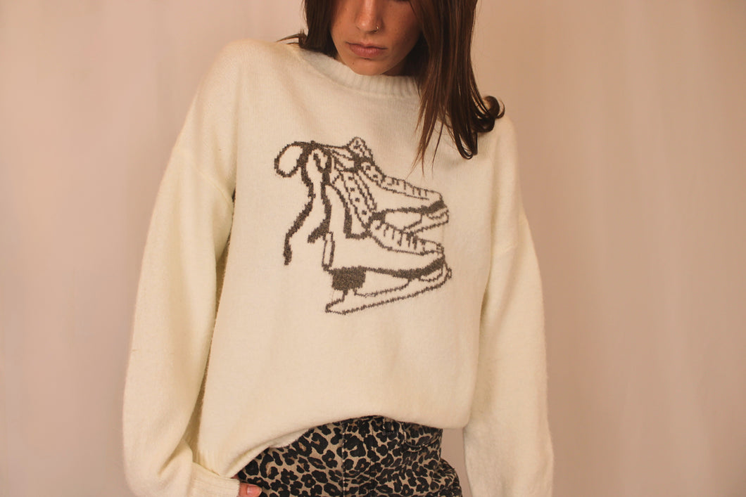 Ice Skate Jacquard Knit Pullover Sweater