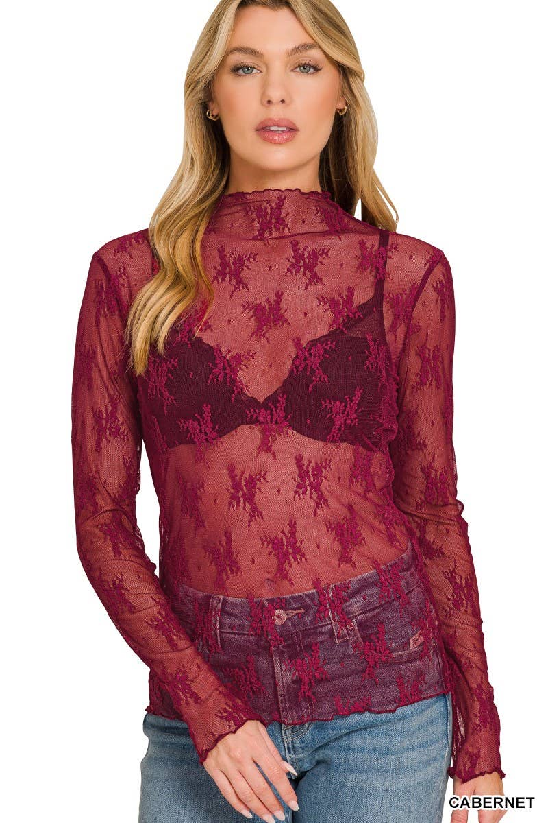 Semi Sheer Mesh Lace Shirt