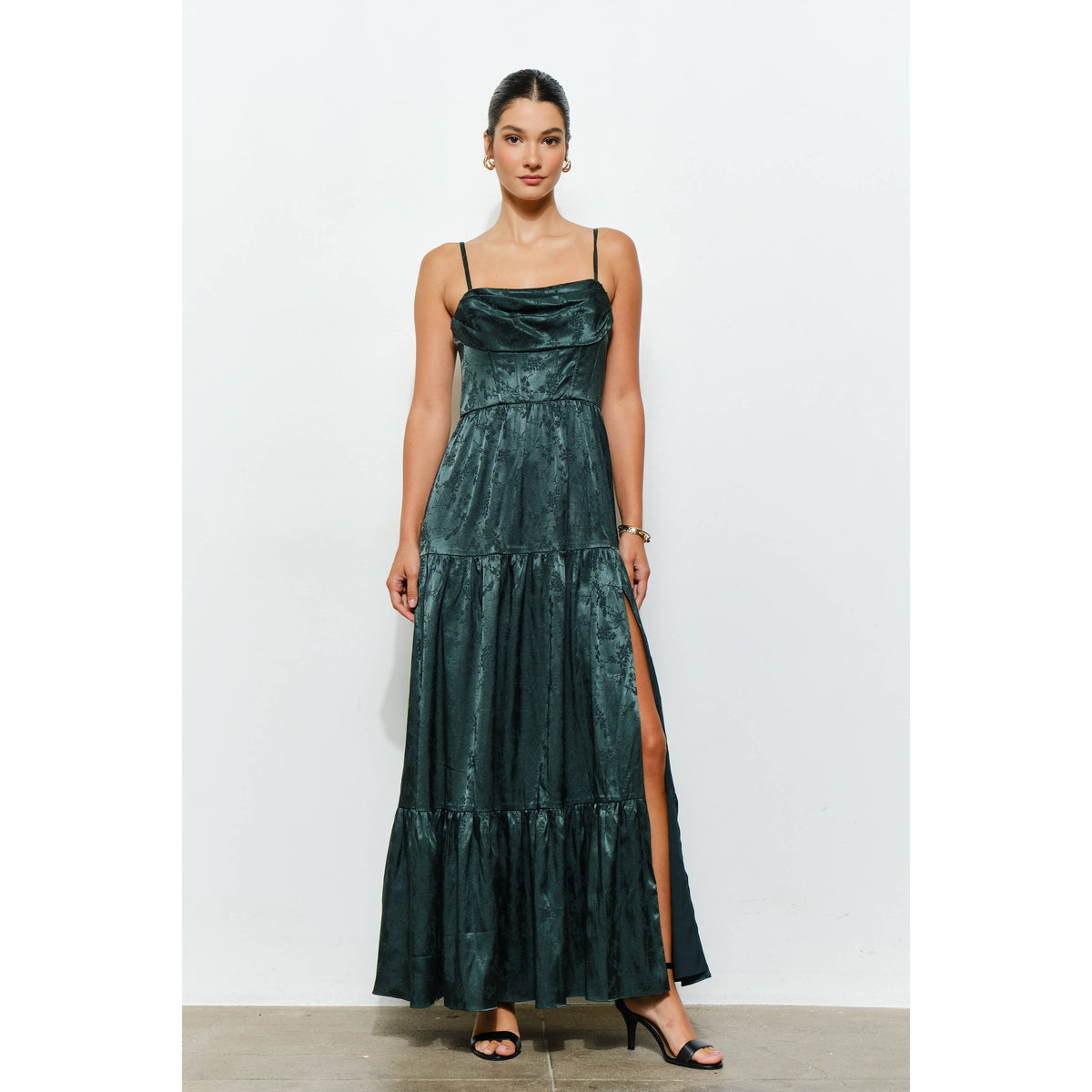 Petal & Poise Floral Jacquard Maxi Dress