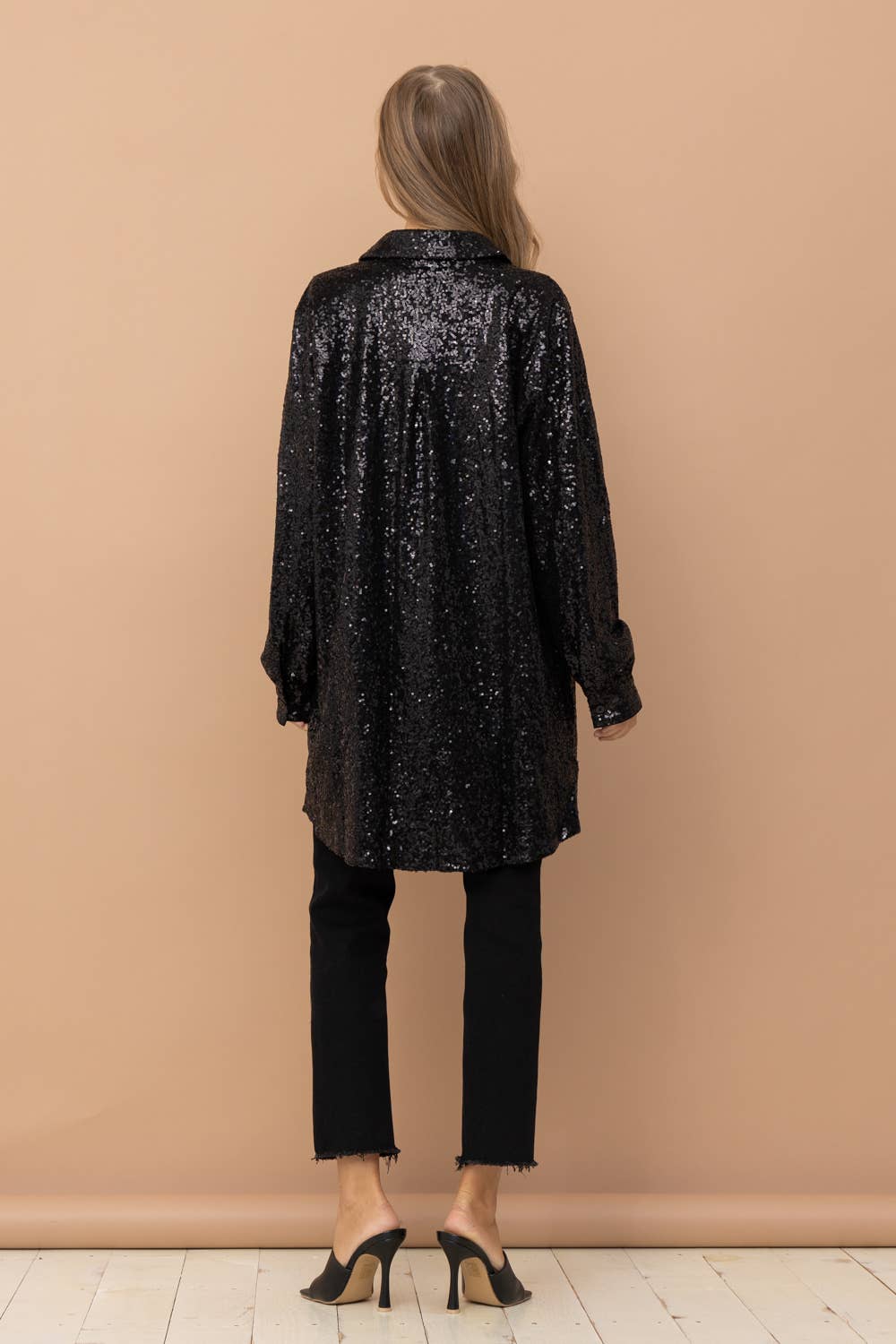 Sequin Button Shirt Dress