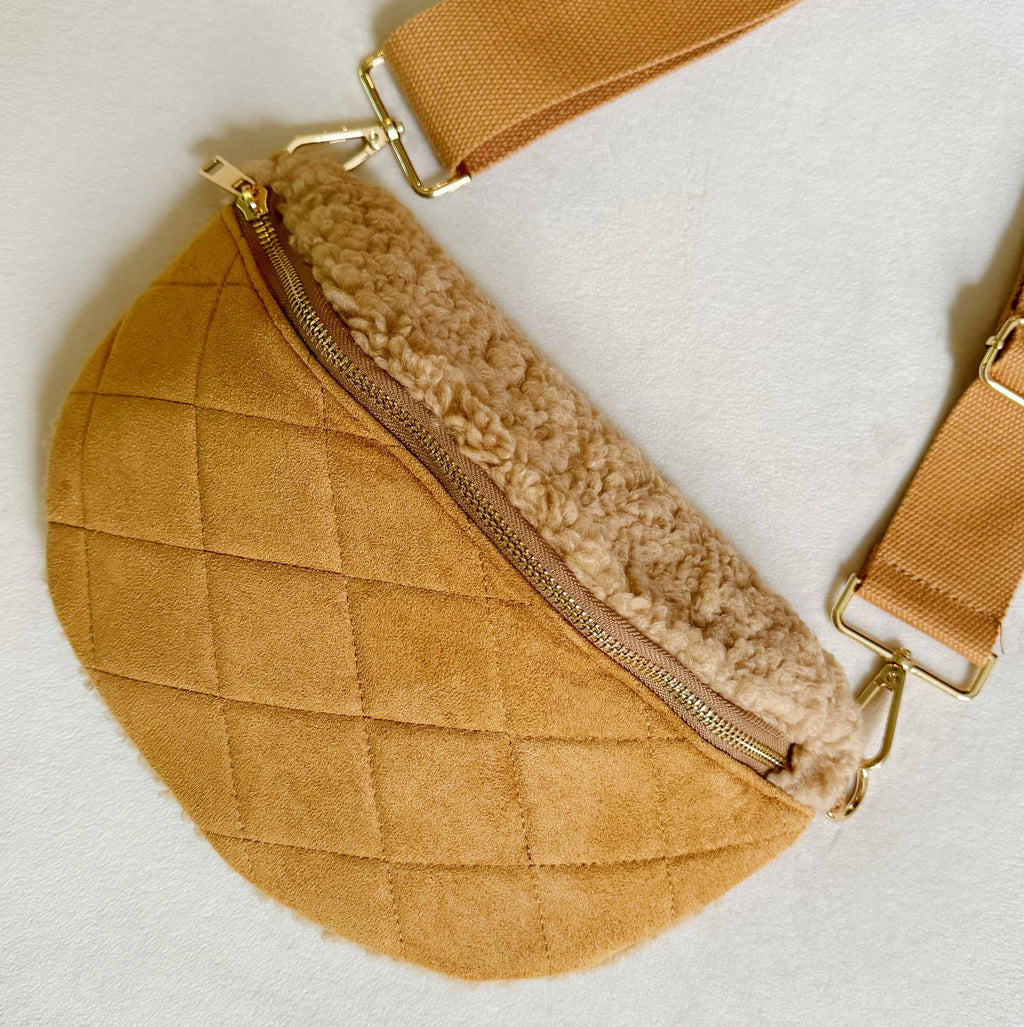 Fuzzy And Quilted Luxe Sling Bag: Black