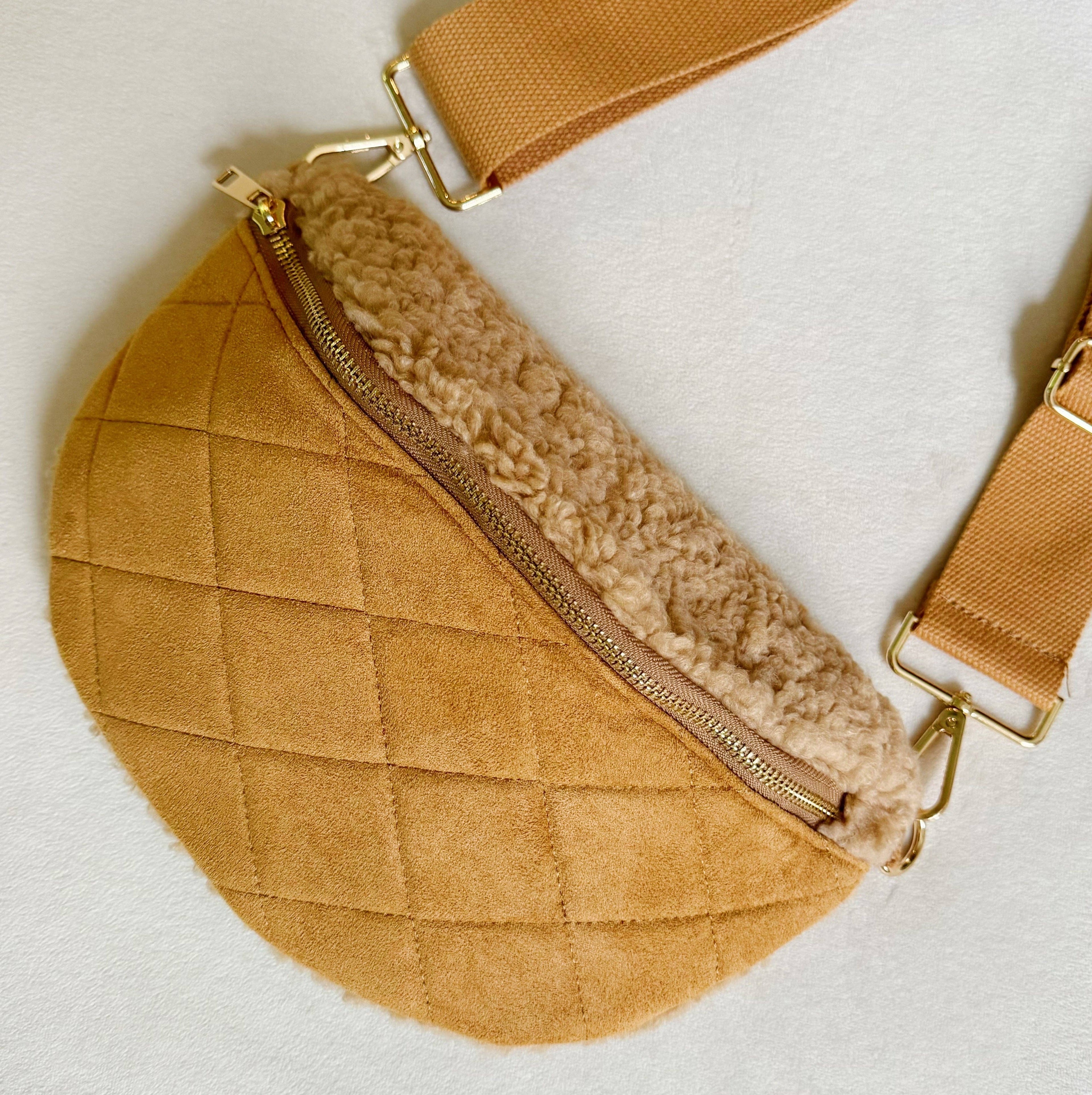 Fuzzy And Quilted Luxe Sling Bag: Black