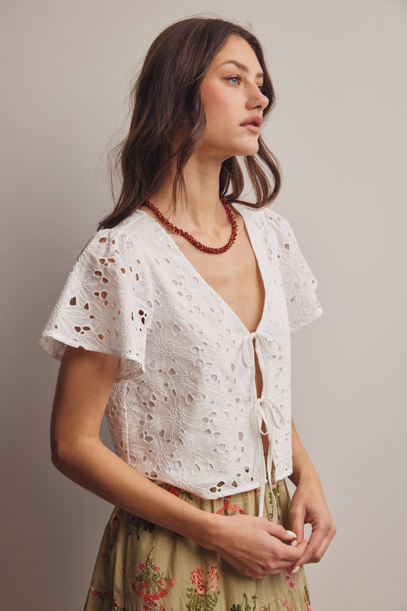 The Ivory Bloom Tie-Front Top