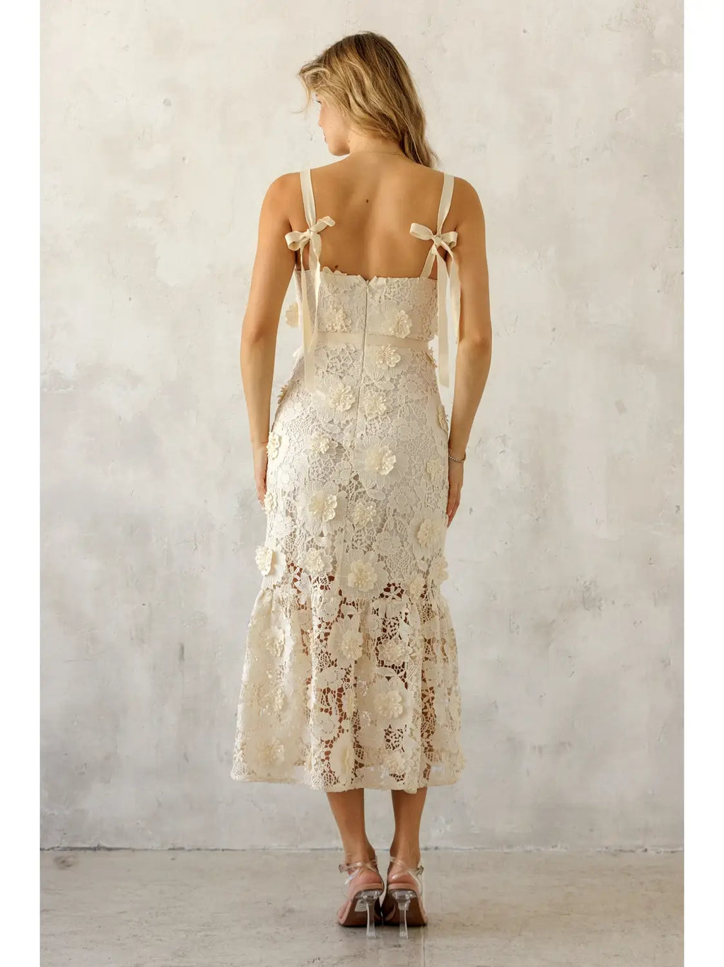 Ivory Bloom Lace Midi Dress