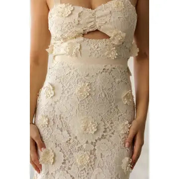 Ivory Bloom Lace Midi Dress