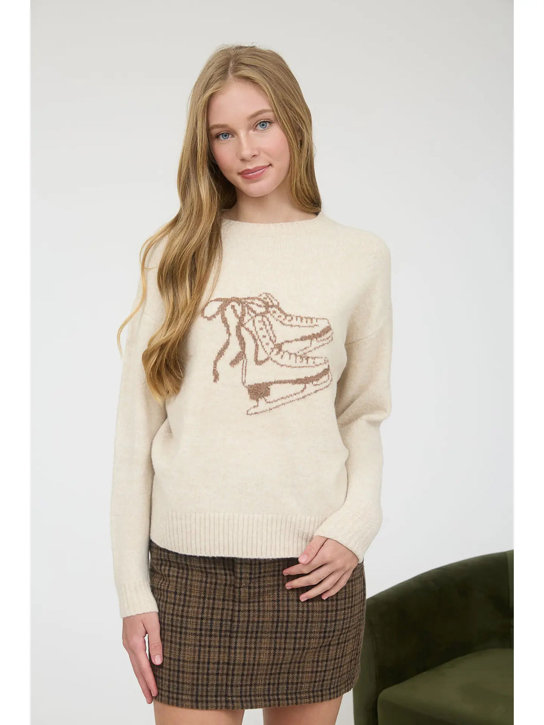 Ice Skate Jacquard Knit Pullover Sweater
