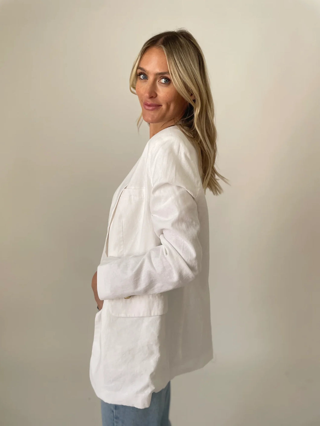 White Linen Blazer