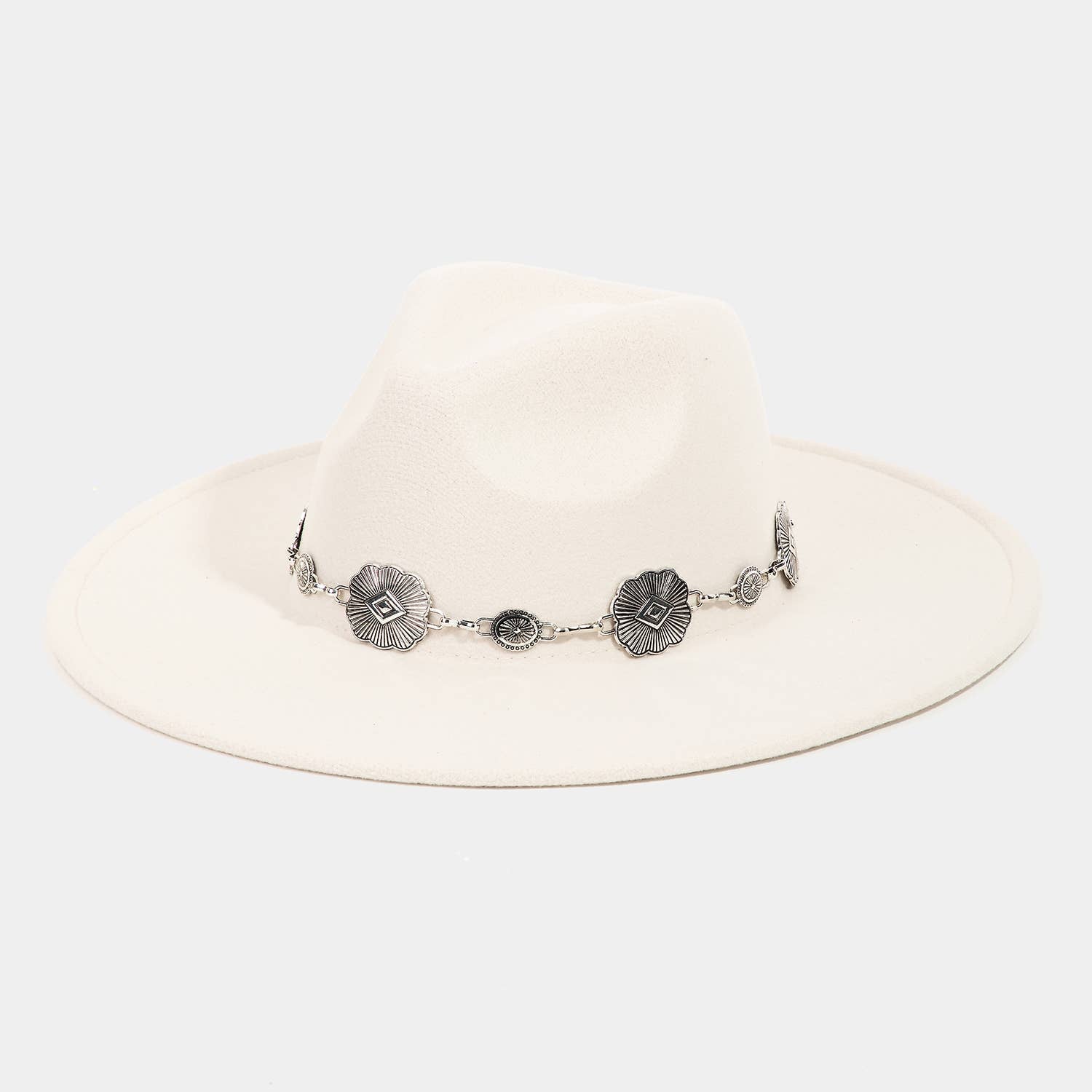 Concho Chain Strap Flat Brim Fedora