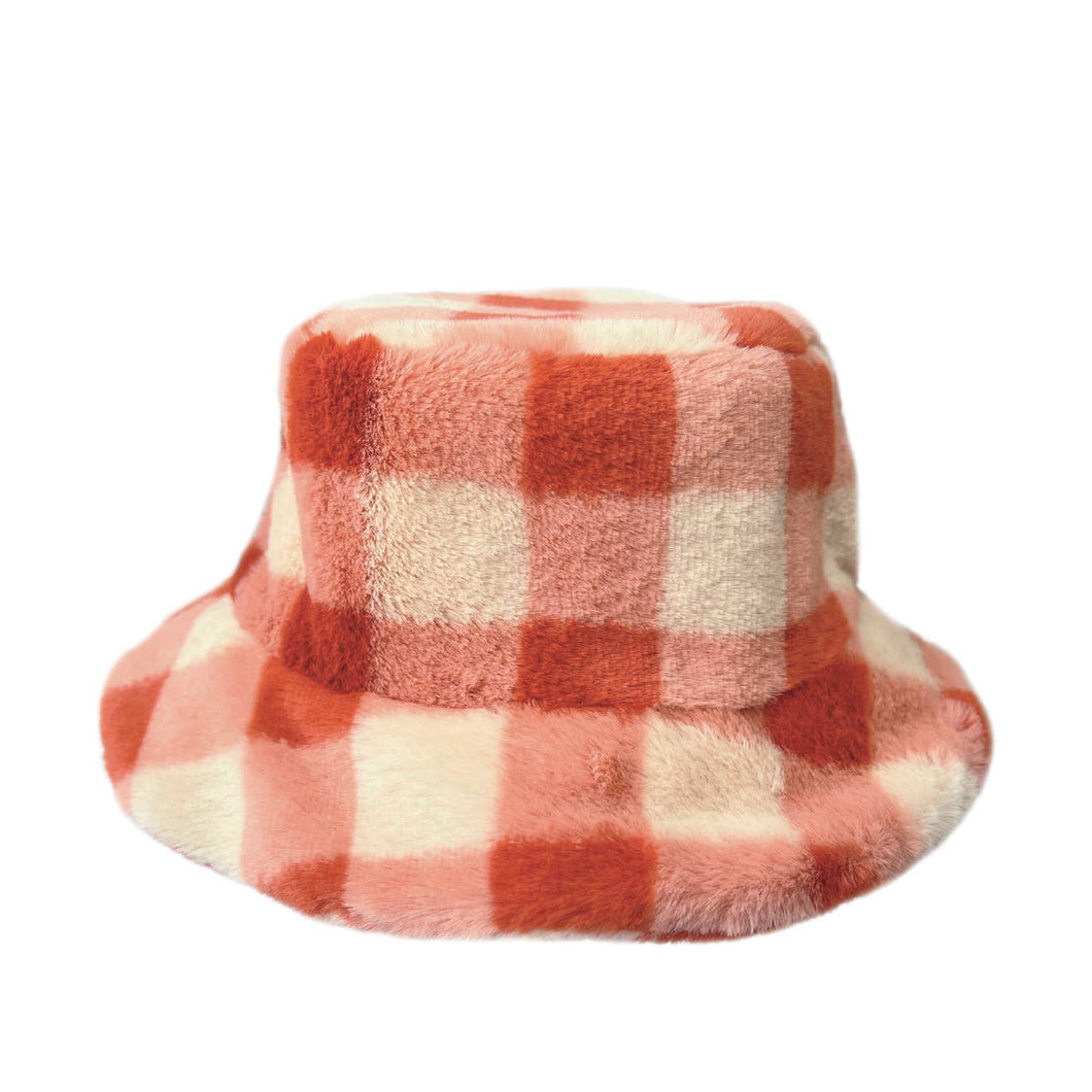 Furry Checked Bucket Hat