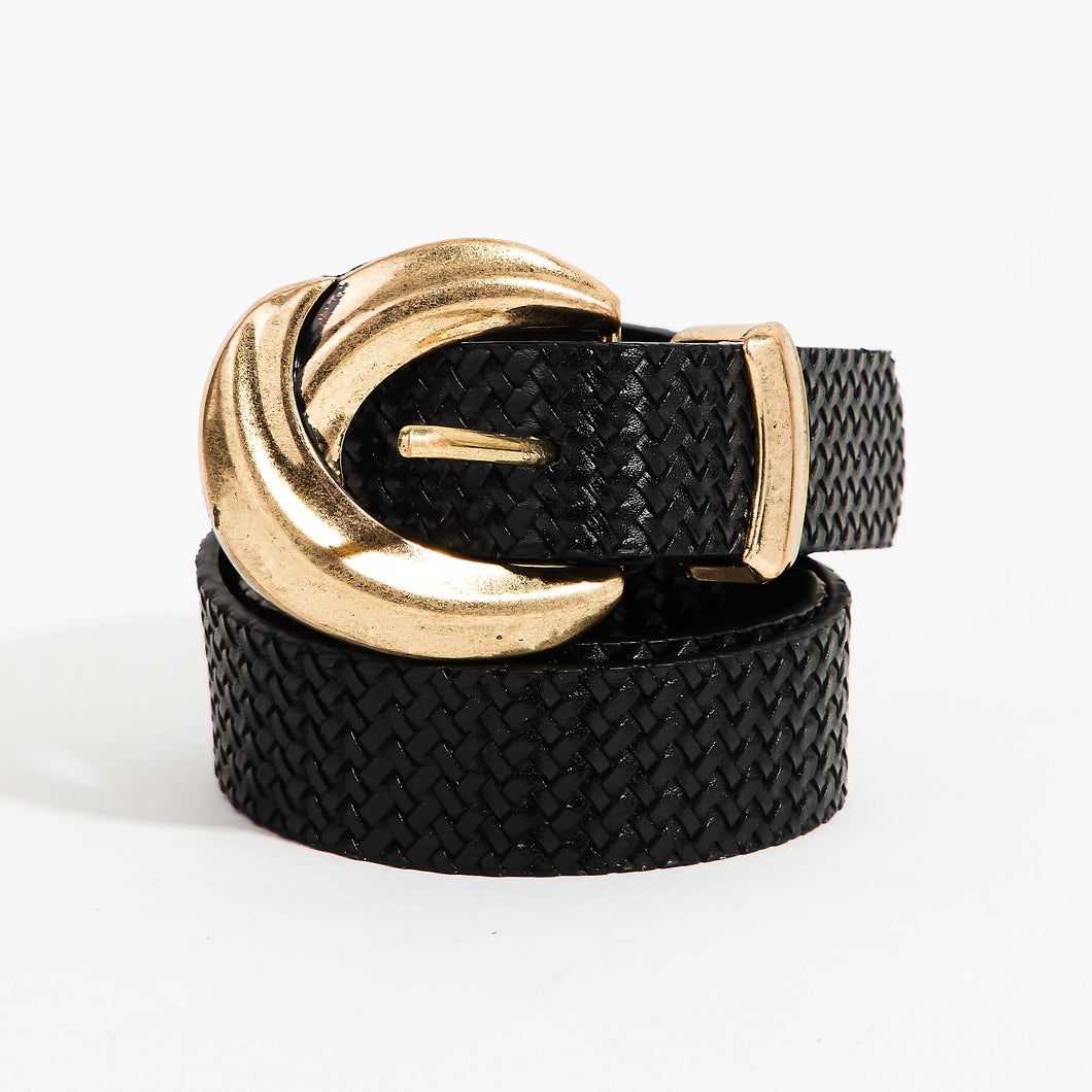 Faux Leather Weave Buckle Fashion Belt