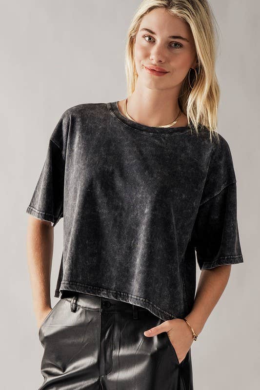 Black Washed Cropped Tee