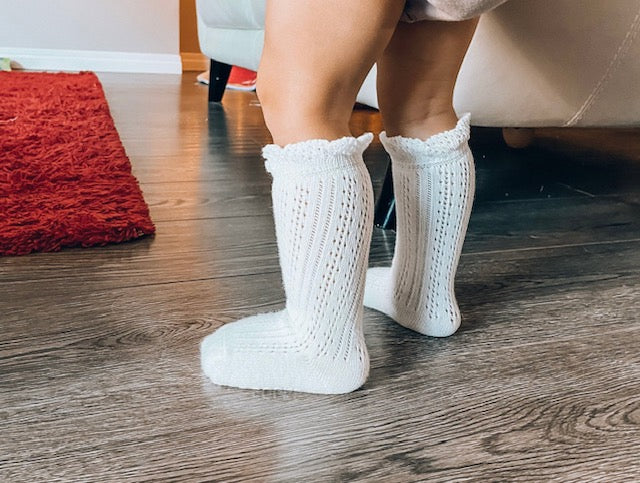 White Crochet Knee High Socks