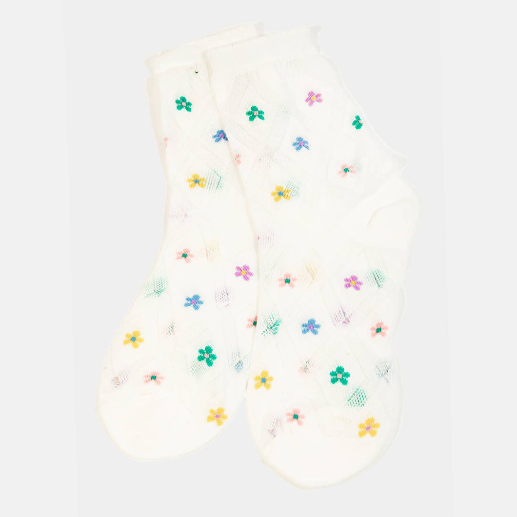 White Flower Print Pattern Socks