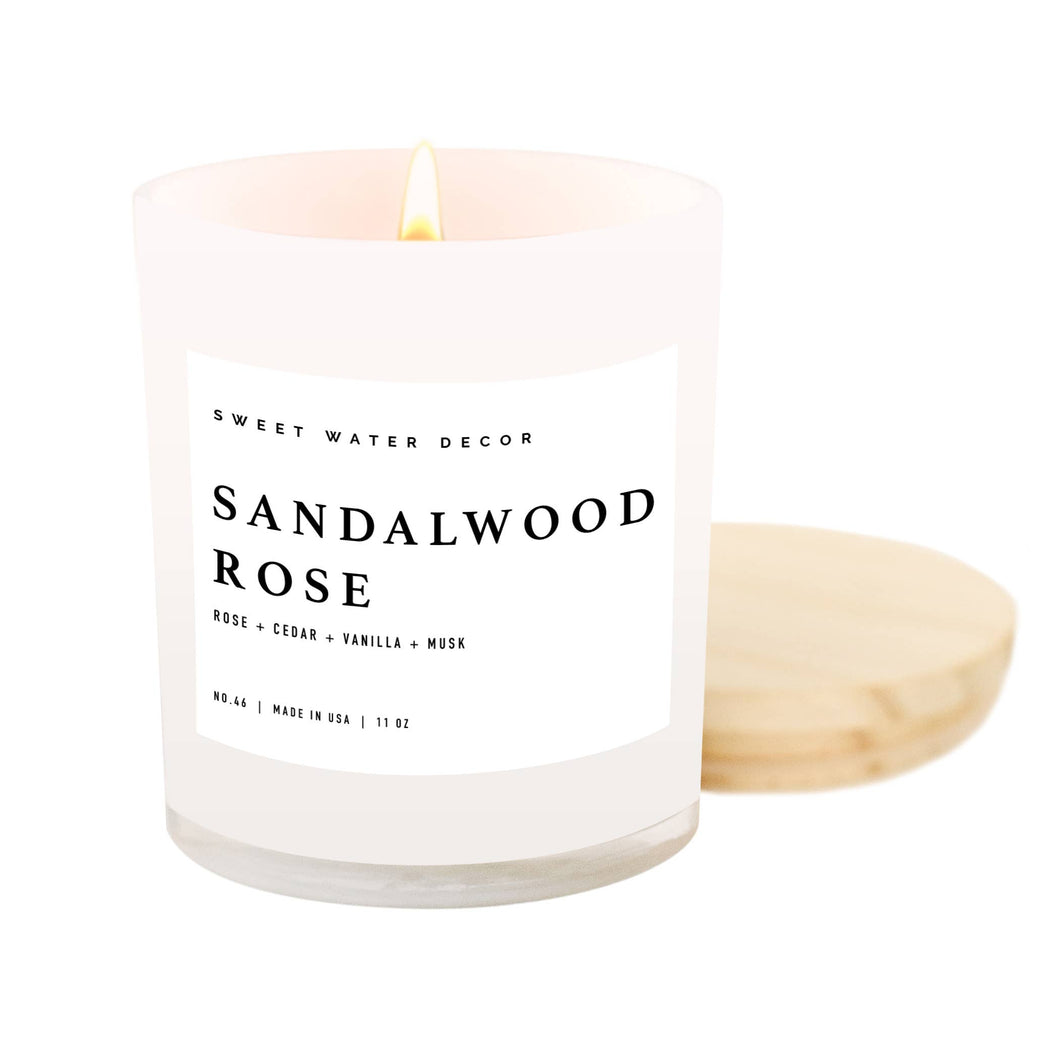 Sandalwood Rose Soy Candle- White Jar - 11 oz