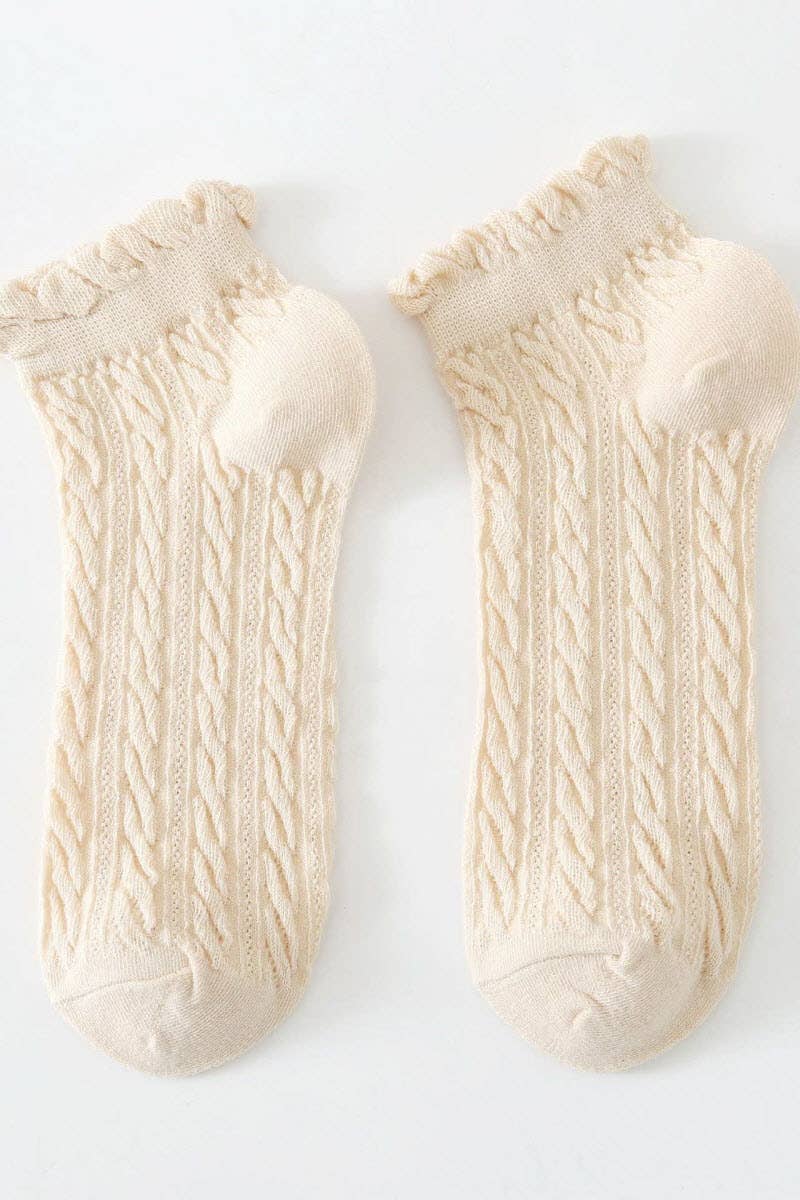 Cream Twist Ankle Socks